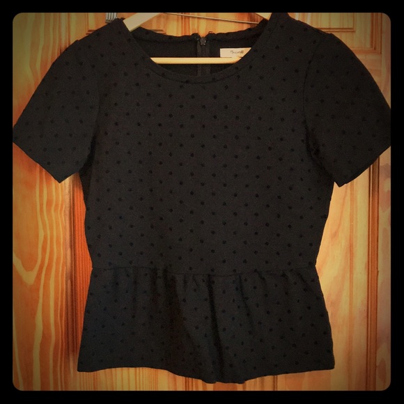 Madewell Tops - Madewell Black Polkadot Peplum Top SzS